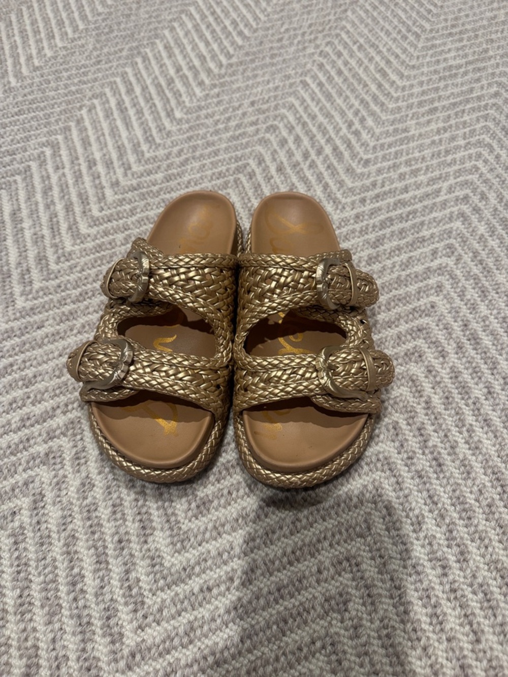 Sam Edelman Metallic Woven Slide Sandals - Gold